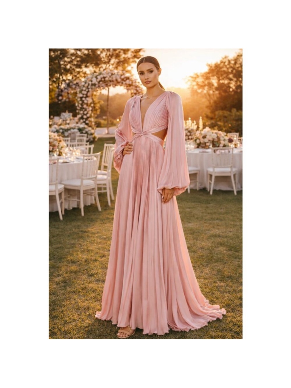 Mac Duggal Anthropologie Long Sleeve Cut Out Pink Gown Style 26737 Sz 14